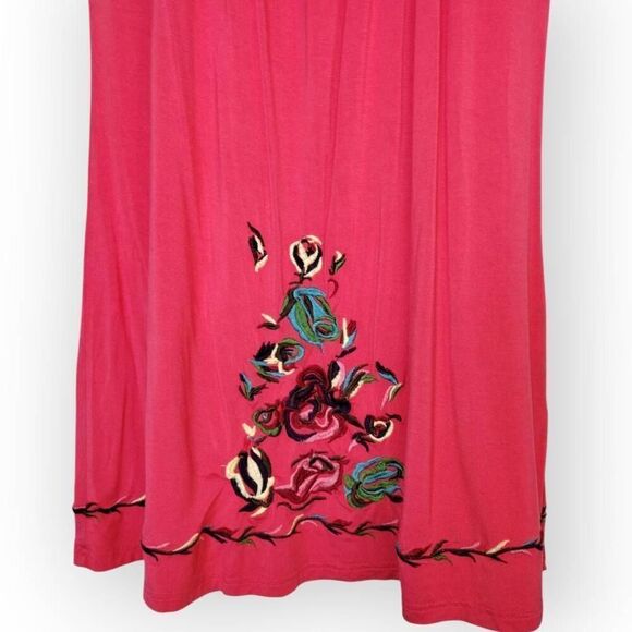 Womens Sundress Sz Large Scoop Neck Summer Jersey Knit Coverup Beachy Red Peasan - Picture 6 of 10